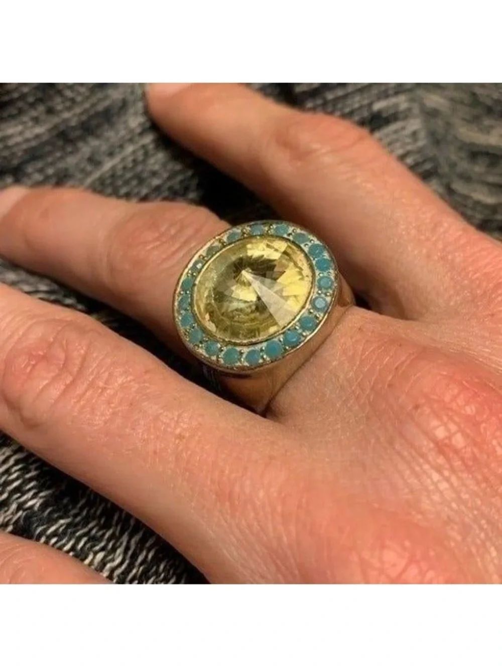 Turquoise and Rhinestone Cocktail Ring